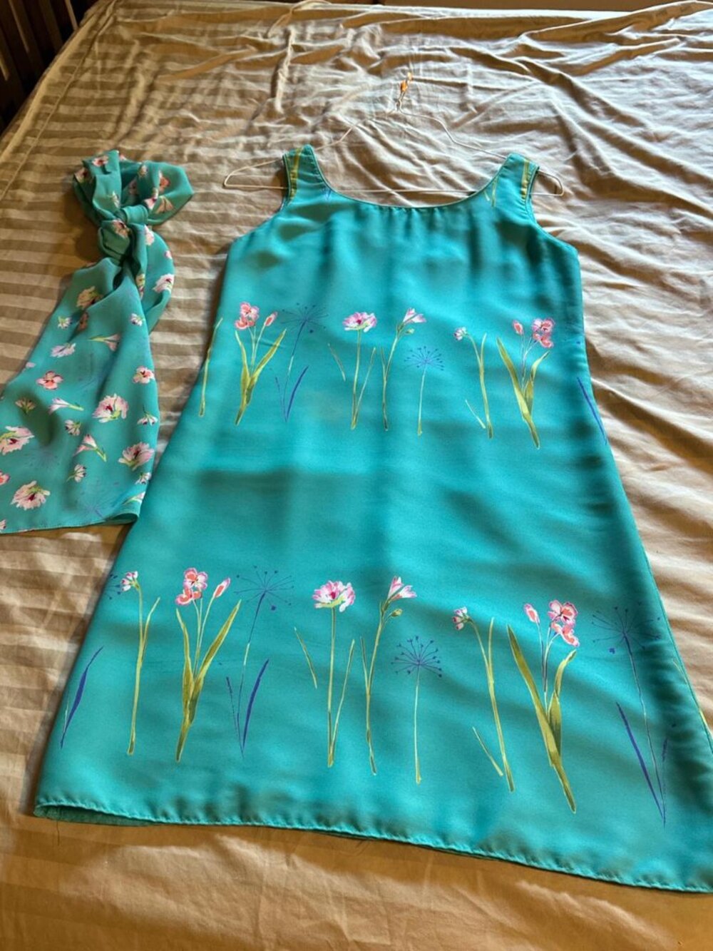 Talbots Blue Pink Floral Silk Dress Matching Scarf 6
